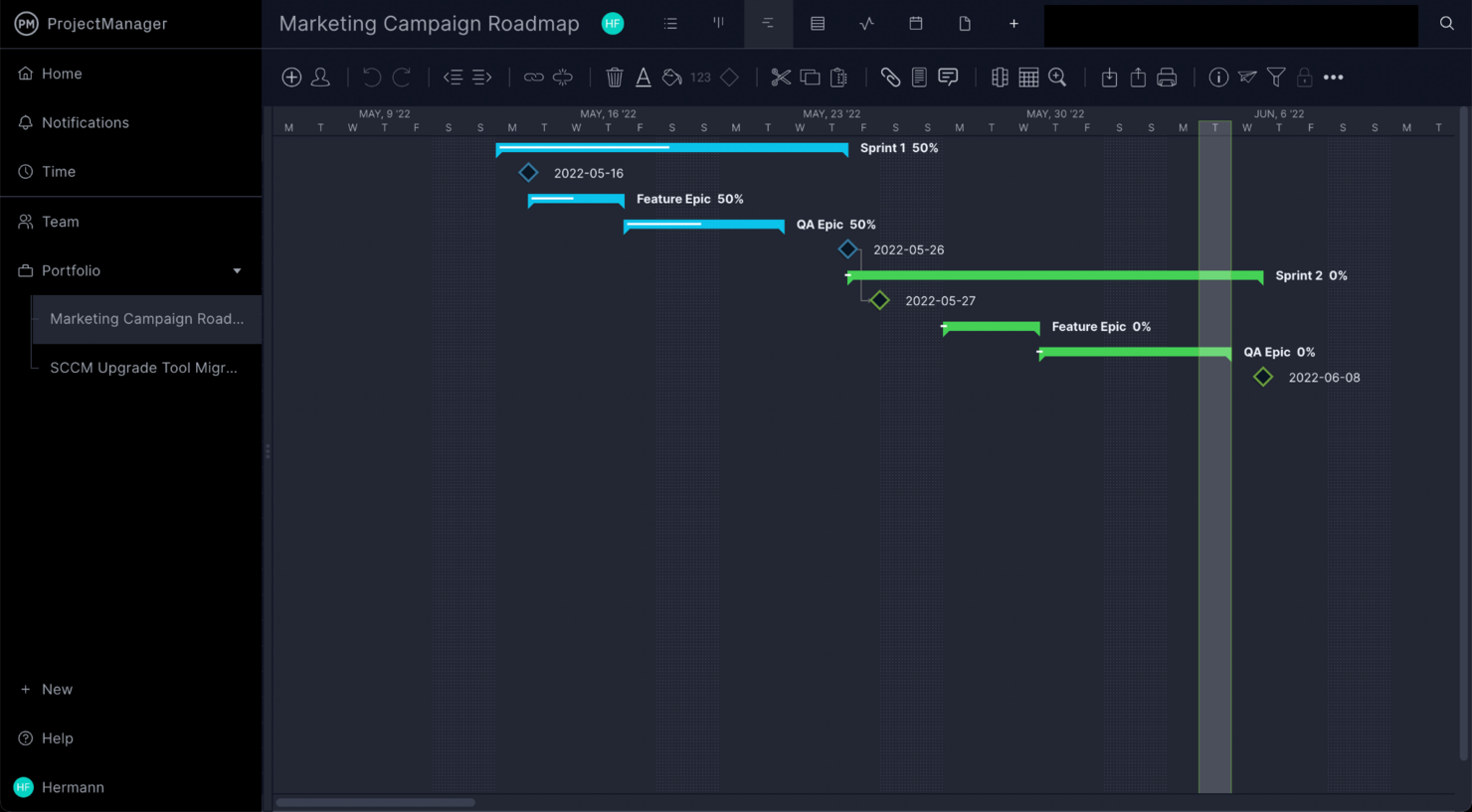 ProjectManager screenshot - 10 najlepszych programów do tworzenia map drogowych projektów na potrzeby strategii w 2026 roku