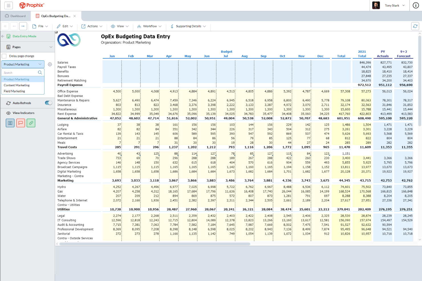 Prophix One screenshot - 10 najlepszych programów do zarządzania wynikami biznesowymi — przegląd w 2026 roku