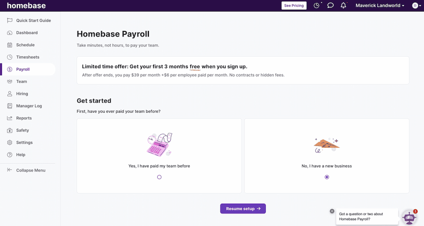 Homebase screenshot - 10 najlepszych programów płacowych dla startupów w 2026 roku