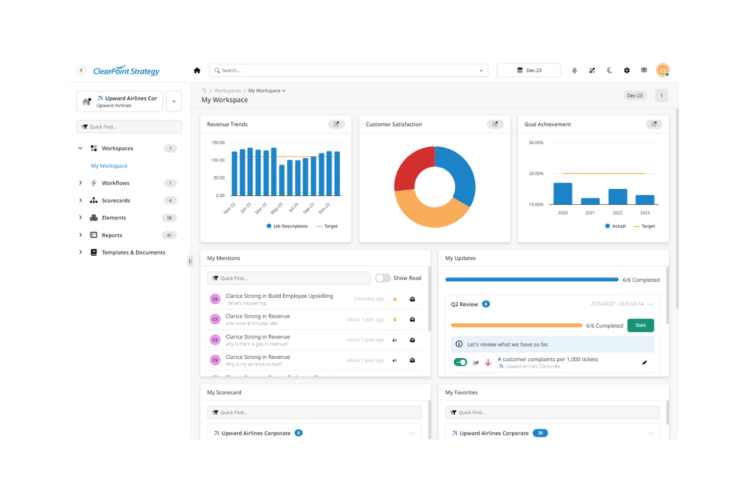 ClearPoint Strategy screenshot - 10 najlepszych konkurentów WorkBoard do zarządzania OKR w 2026 roku