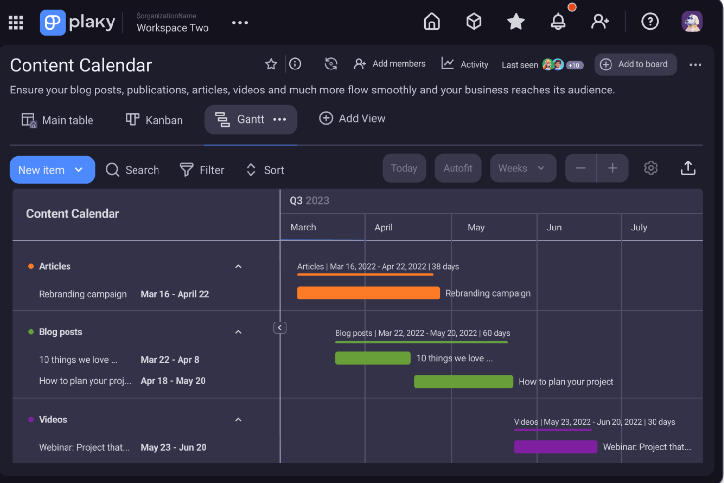 Plaky screenshot - 10 najlepszych darmowych programów do wykresów Gantta — recenzja na 2026 rok