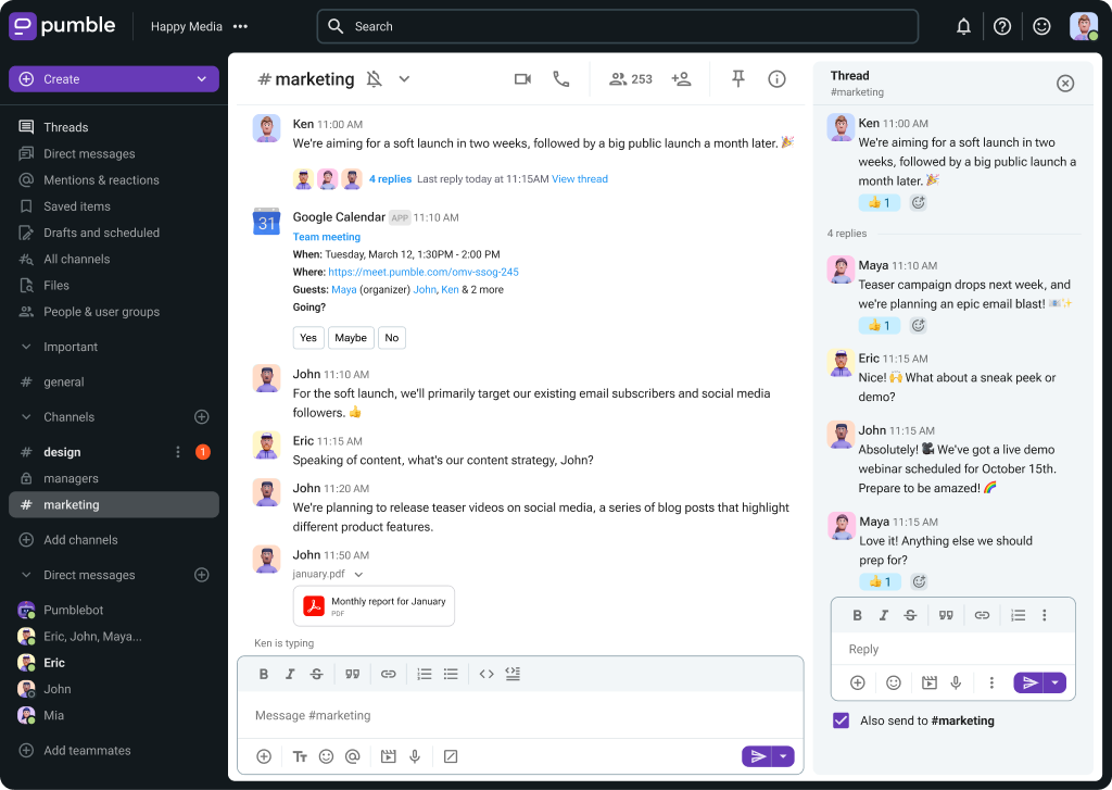 Pumble screenshot - 10 najlepszych aplikacji do komunikacji zespołowej i współpracy w 2026 roku