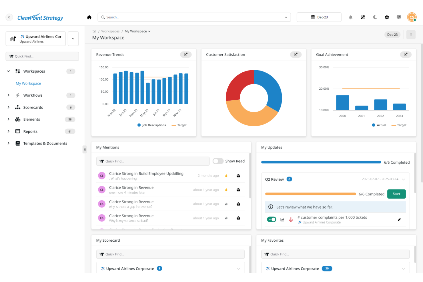 ClearPoint Strategy screenshot - 20 najlepszych programów AI do strategii biznesowej w 2026 roku