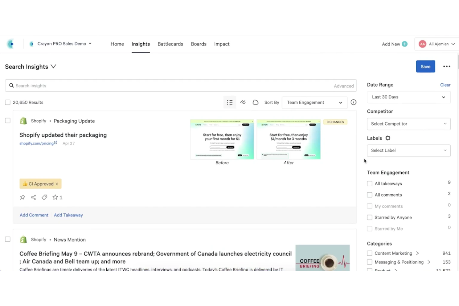 Crayon screenshot - 20 najlepszych programów AI do strategii biznesowej w 2026 roku