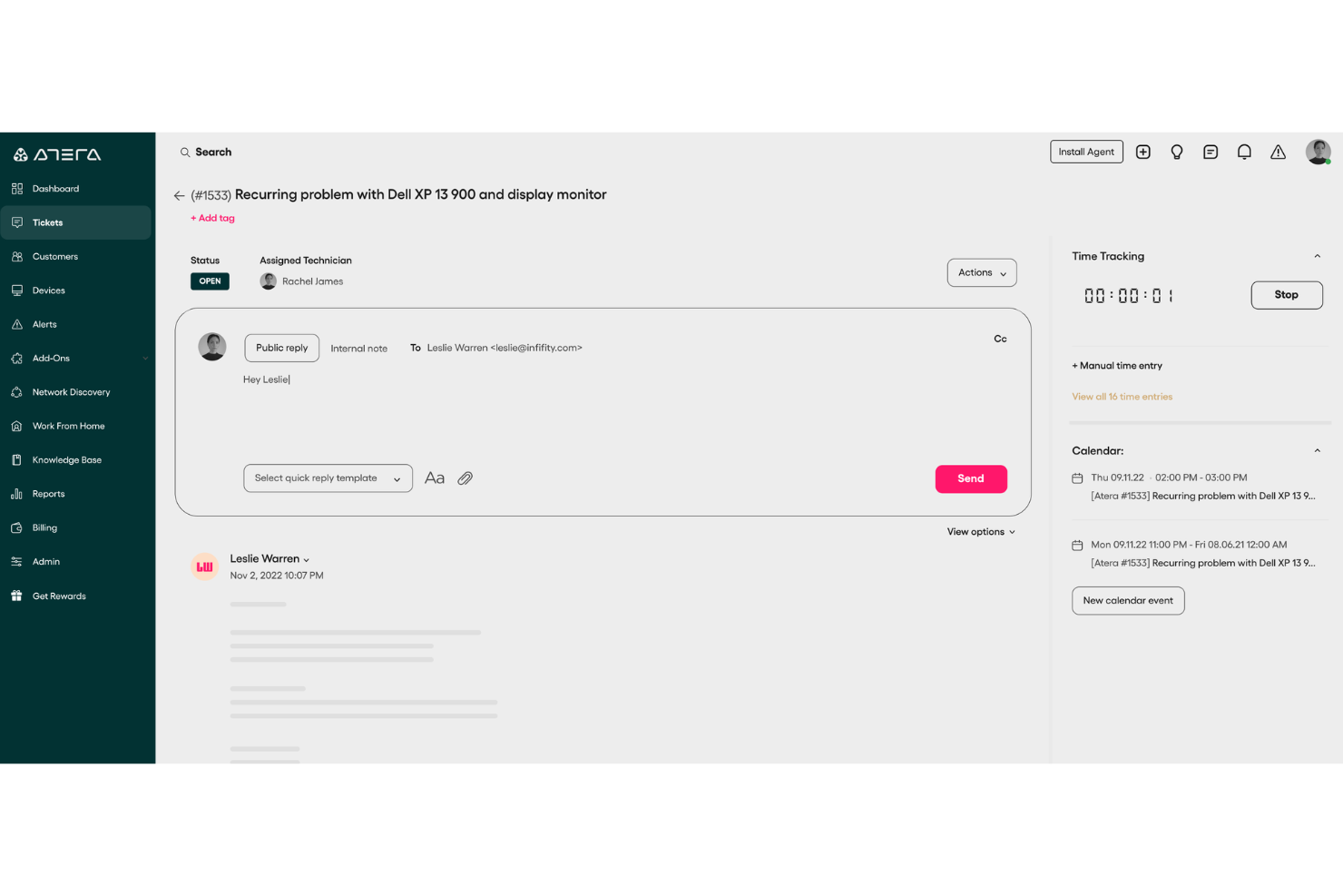 Atera screenshot - 10 najlepszych programów do automatyzacji usług profesjonalnych w 2026 roku