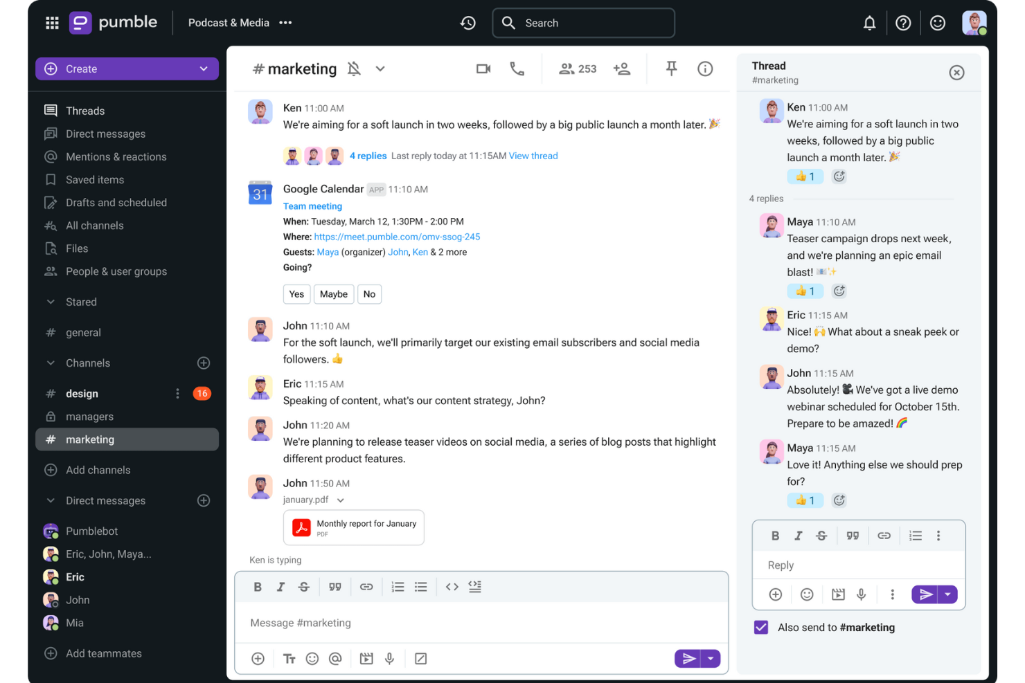 Pumble screenshot - 10 najlepszych internetowych narzędzi komunikacyjnych dla zespołów w 2026 roku