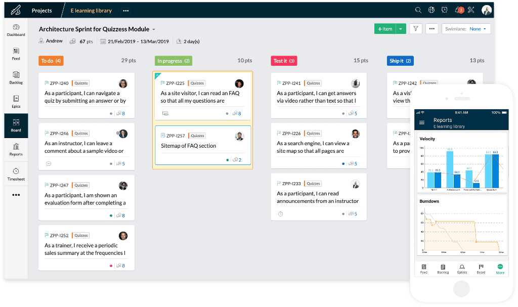 Zoho Sprints screenshot - 10 najlepszych internetowych narzędzi zwinnych do zarządzania projektami w 2026 roku