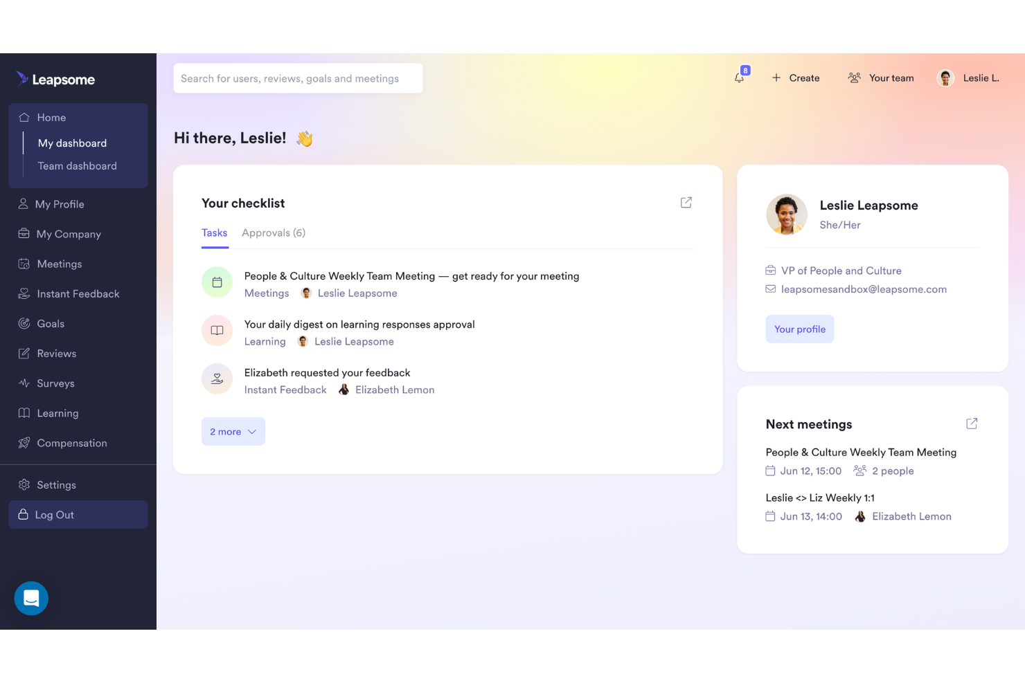 Leapsome screenshot - 10 najlepszych programów AI do zarządzania karierą w 2026 roku