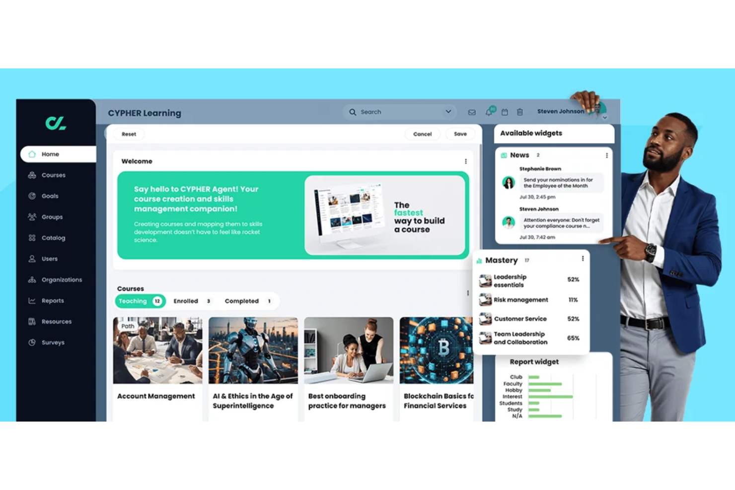 CYPHER Learning screenshot - 10 platform LMS dla rozszerzonego przedsiębiorstwa w 2026 roku
