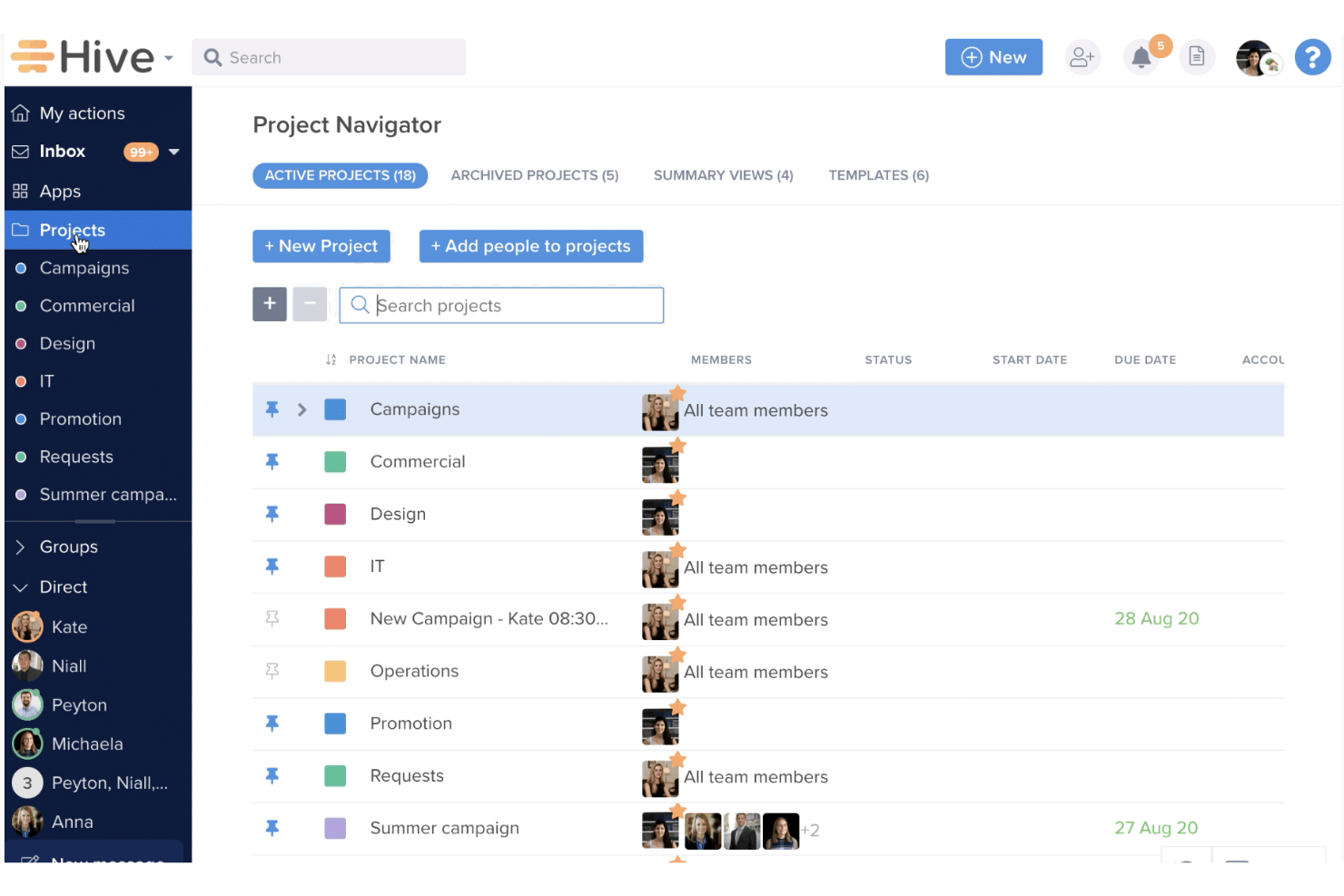 Hive screenshot - 10 najlepszych alternatyw dla ClickUp dla zespołów HR w 2026 roku