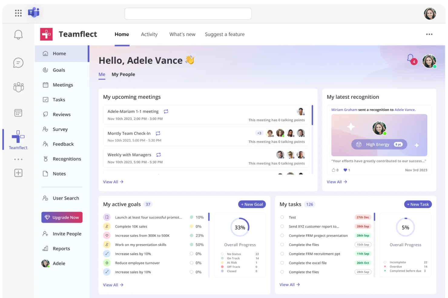 Teamflect screenshot - 10 najlepszych programów do zarządzania projektami HR w 2026 roku