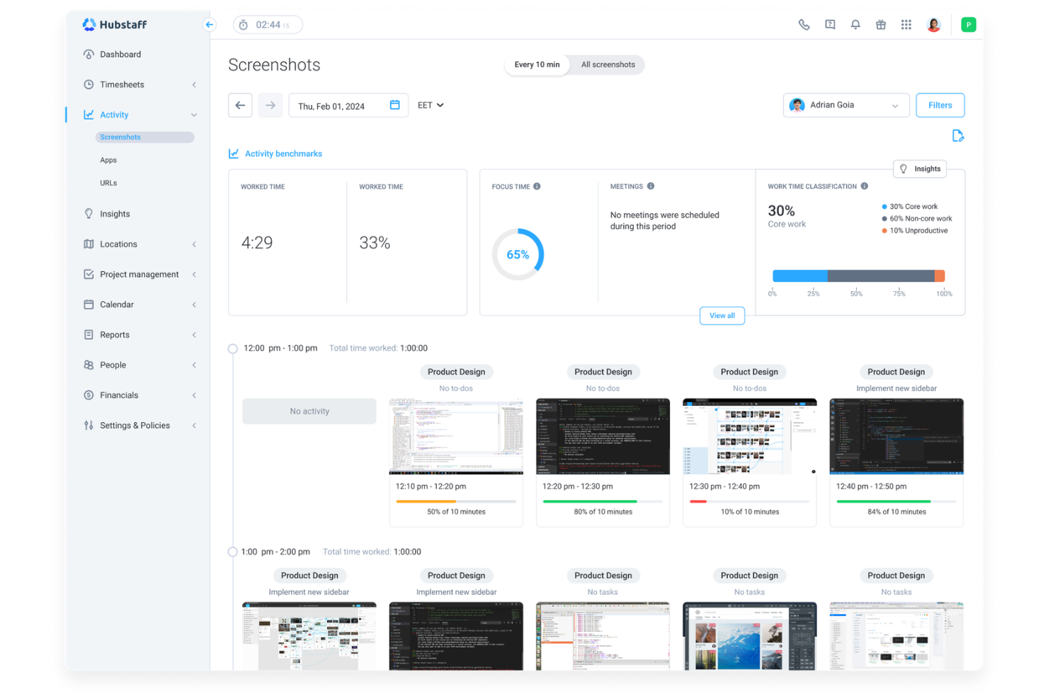 Hubstaff screenshot - 10 najlepszych alternatyw dla ClickUp dla zespołów HR w 2026 roku