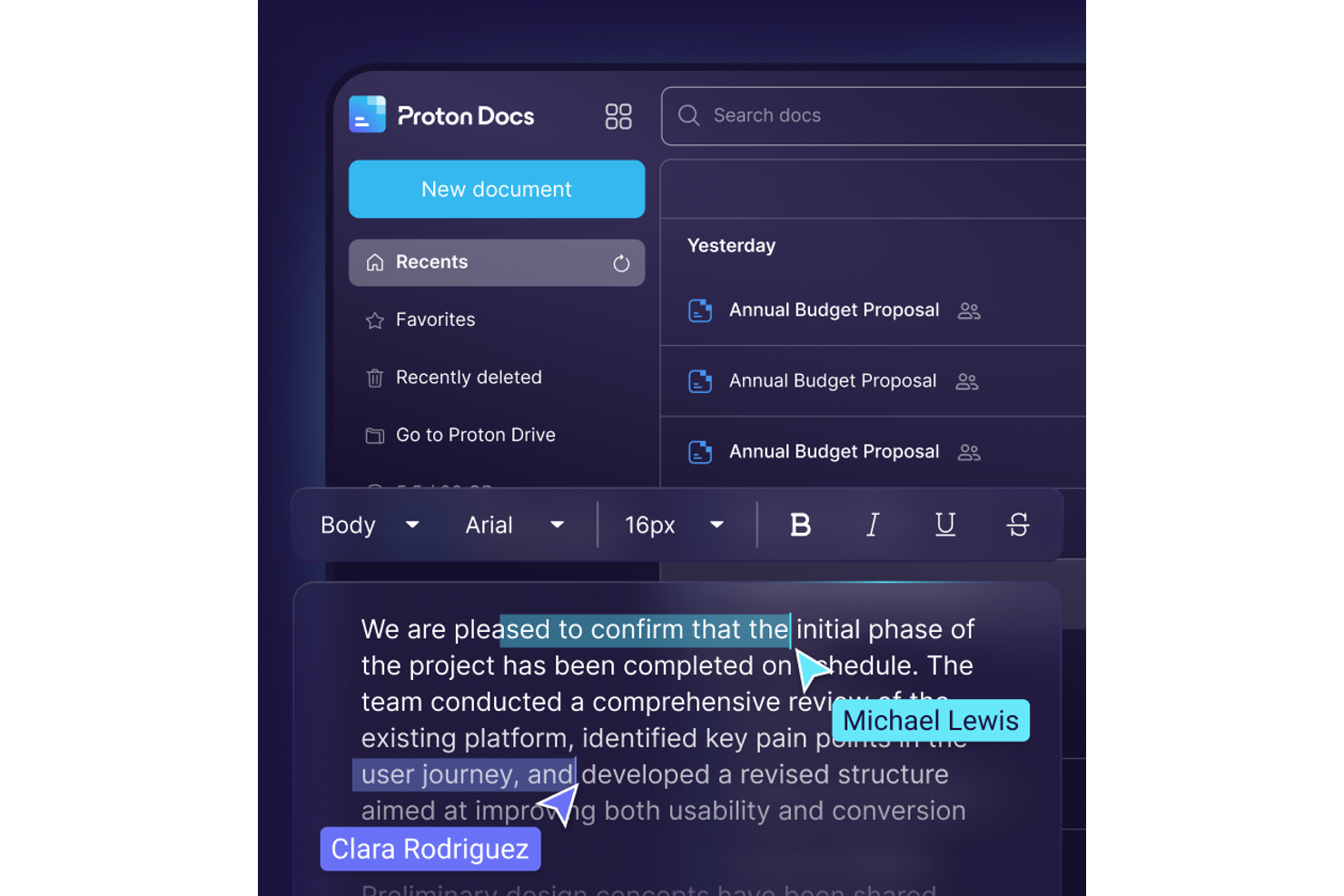 ProtonDocs screenshot - 10 najlepszych alternatyw dla Dokumentów Google dla zespołów HR w 2026 roku