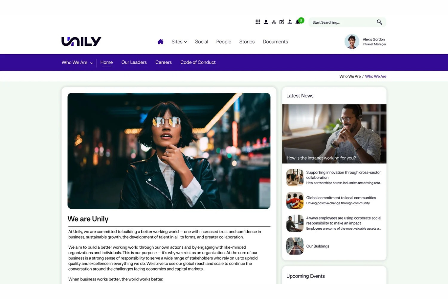 Unily screenshot - 10 alternatyw dla Simpplr dla intranetów pracowniczych w 2026 roku