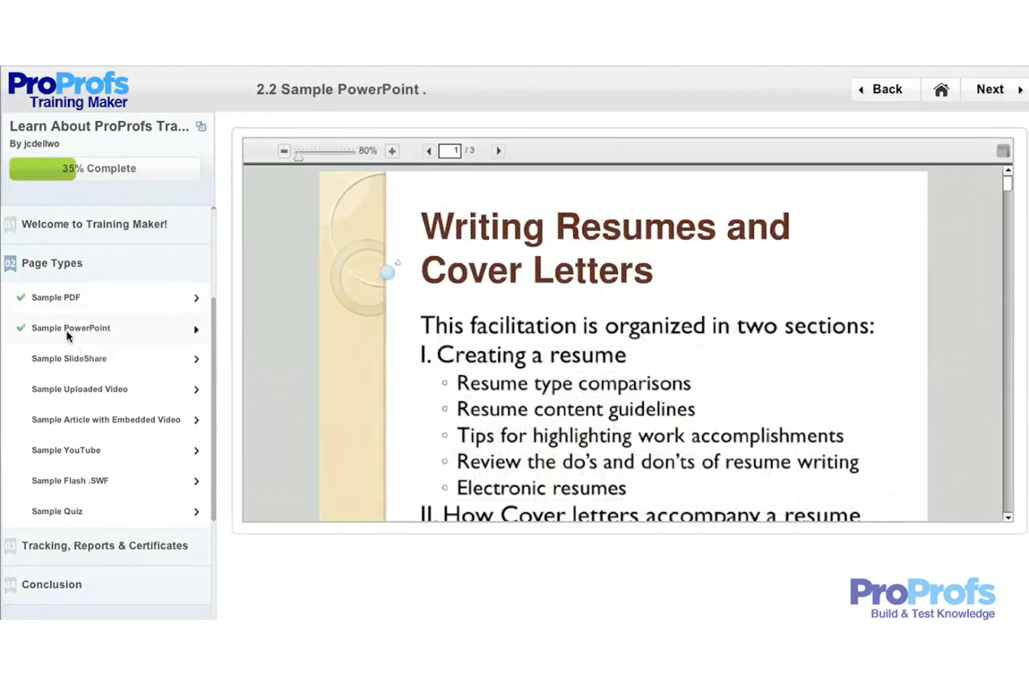 ProProfs Training Maker screenshot - 10 najlepszych systemów LMS dla produkcji — recenzja w 2026 roku