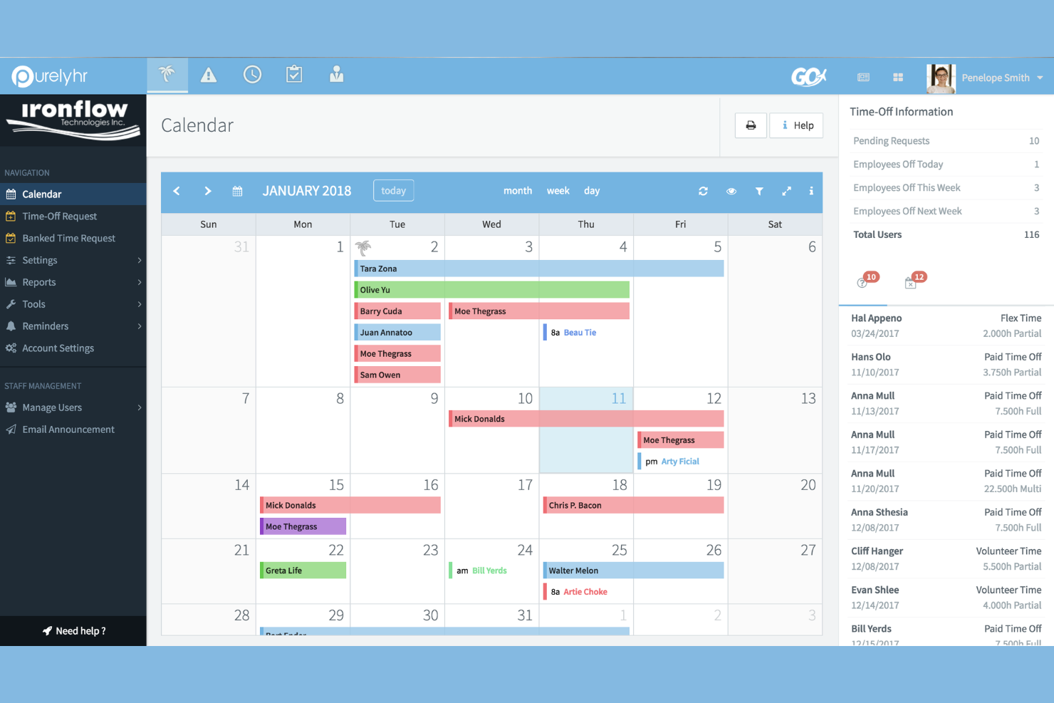 PurelyHR Time Off screenshot - 10 najlepszych programów HR dla organizacji non-profit — recenzja na 2026 rok