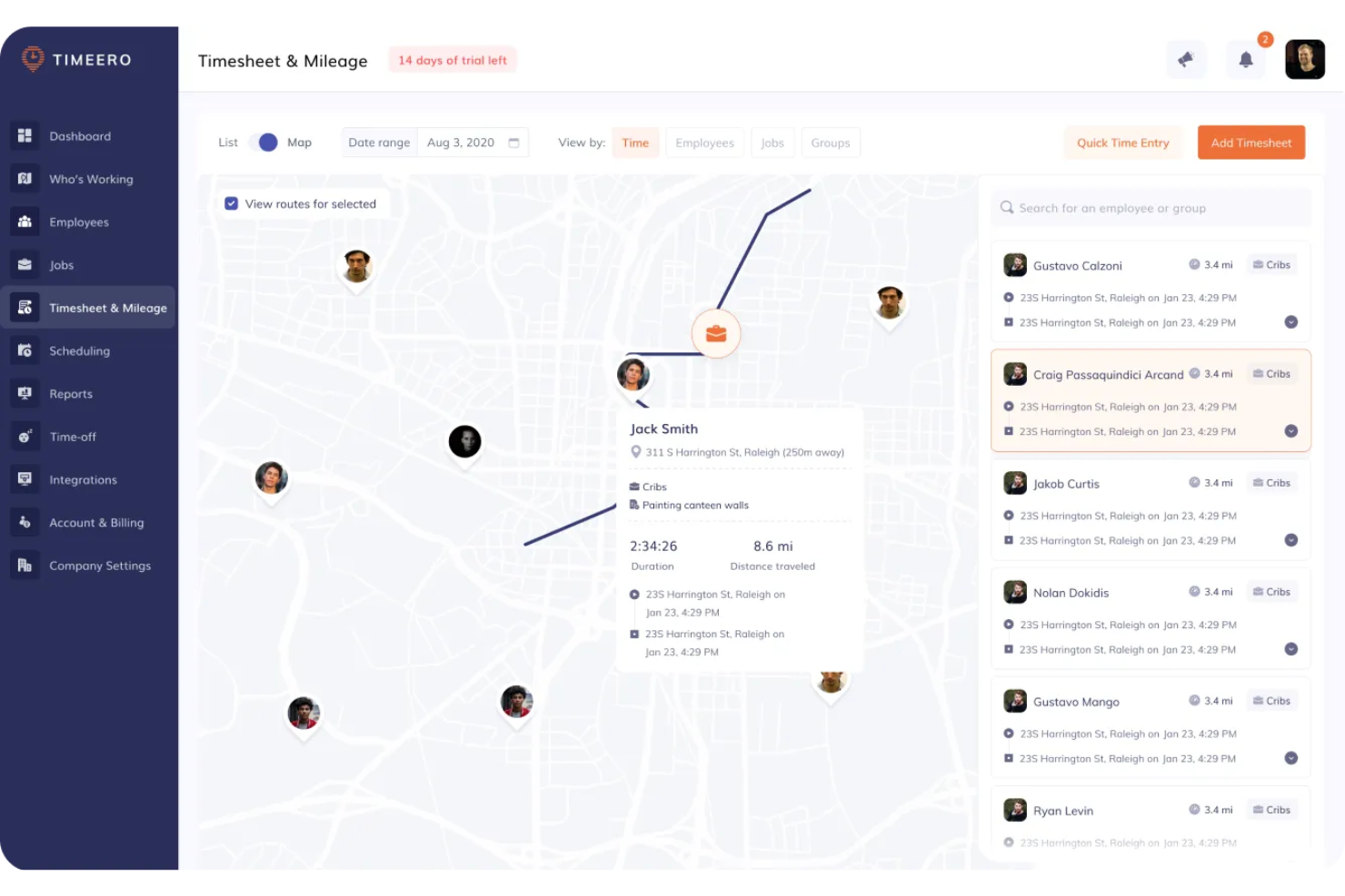 Timeero screenshot - 10 najlepszych programów do zarządzania personelem budowlanym — recenzja na 2026 rok
