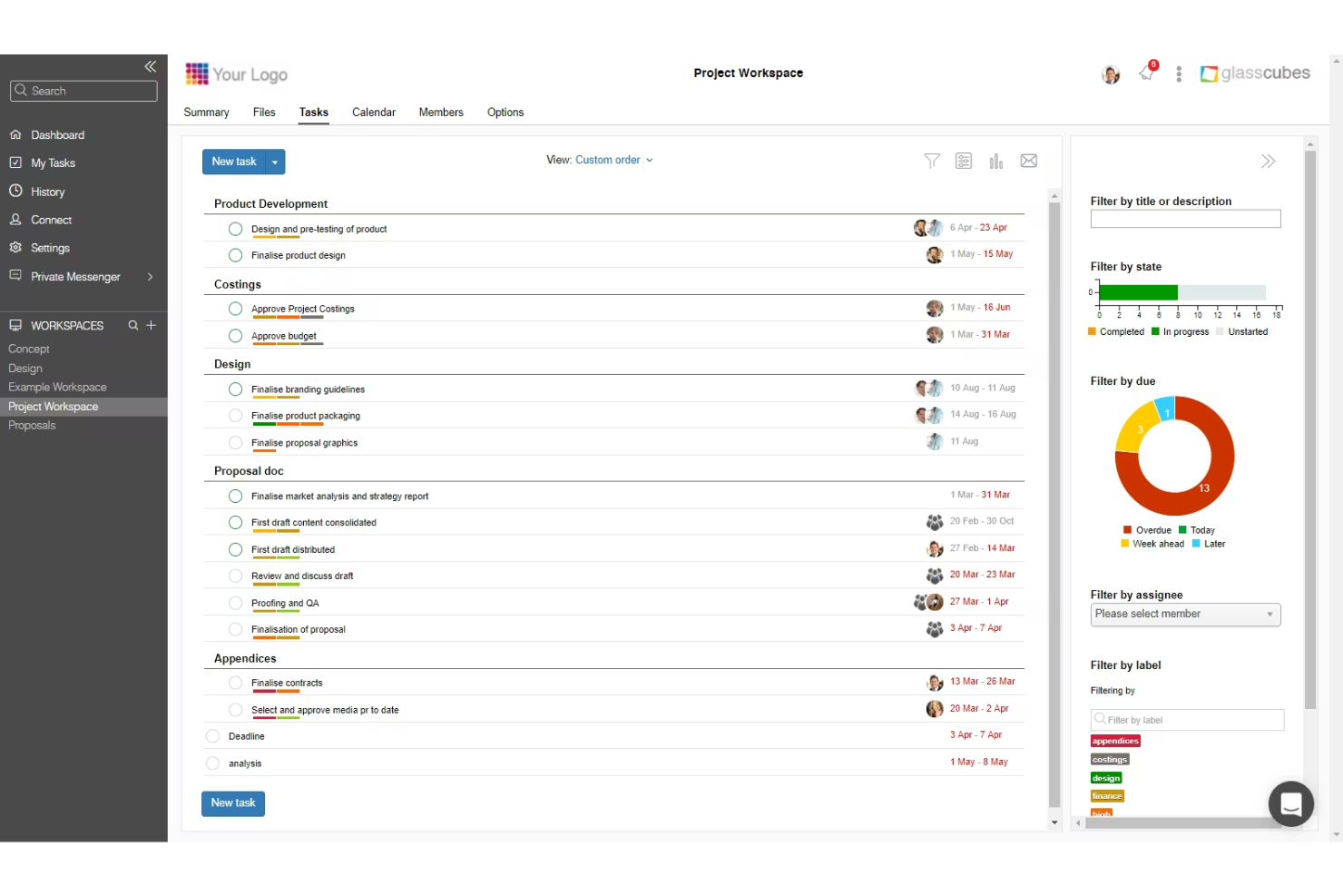 Glasscubes screenshot - 10 najlepszych programów intranetowych dla małych firm sprawdzonych w 2026 roku