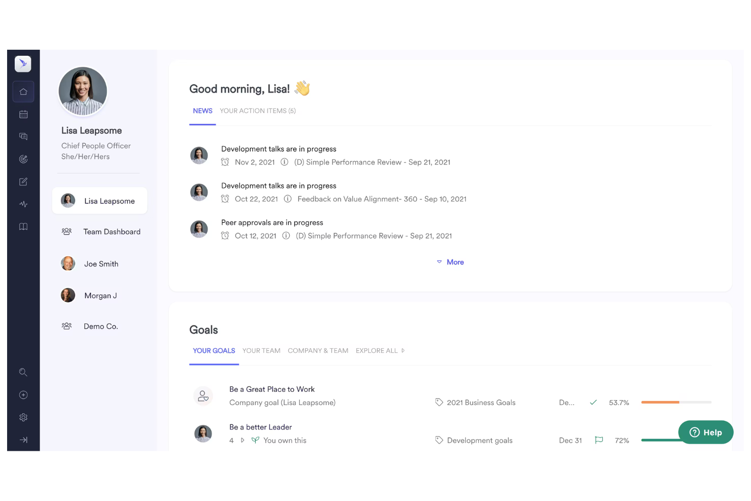 Leapsome screenshot - 10 najlepszych rozwiązań AI dla przedsiębiorstw ocenionych w 2026 roku