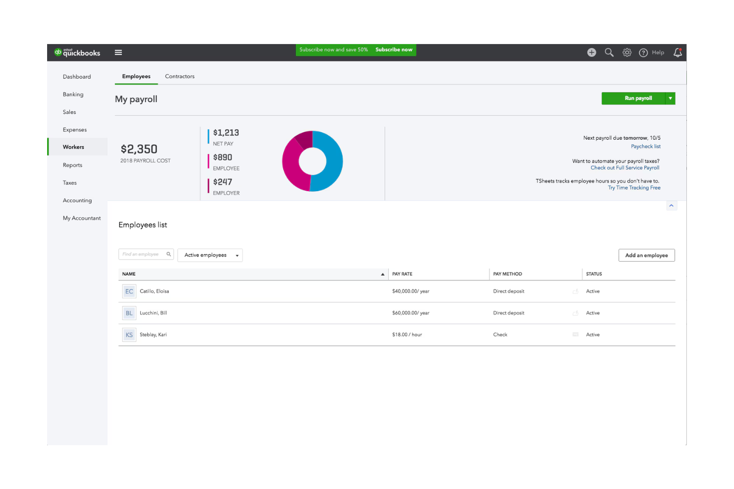 QuickBooks Online screenshot - 10 najlepszych konkurentów OnPay w zakresie płac i HR w 2026 roku