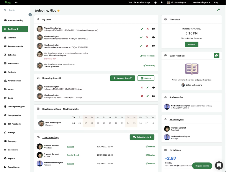 Sage HR screenshot - 10 najlepszych programów HR w Wielkiej Brytanii — recenzja na 2026 rok