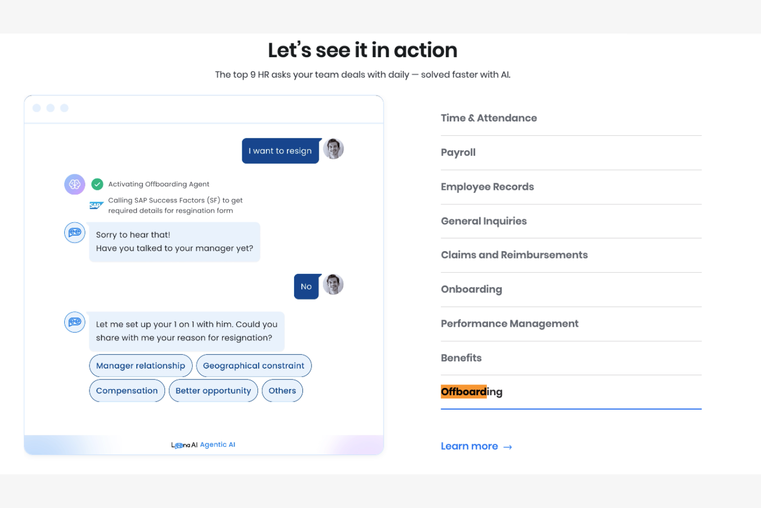 Leena AI screenshot - 10 najlepszych narzędzi AI do procesu odejścia pracowników — recenzja w 2026 roku