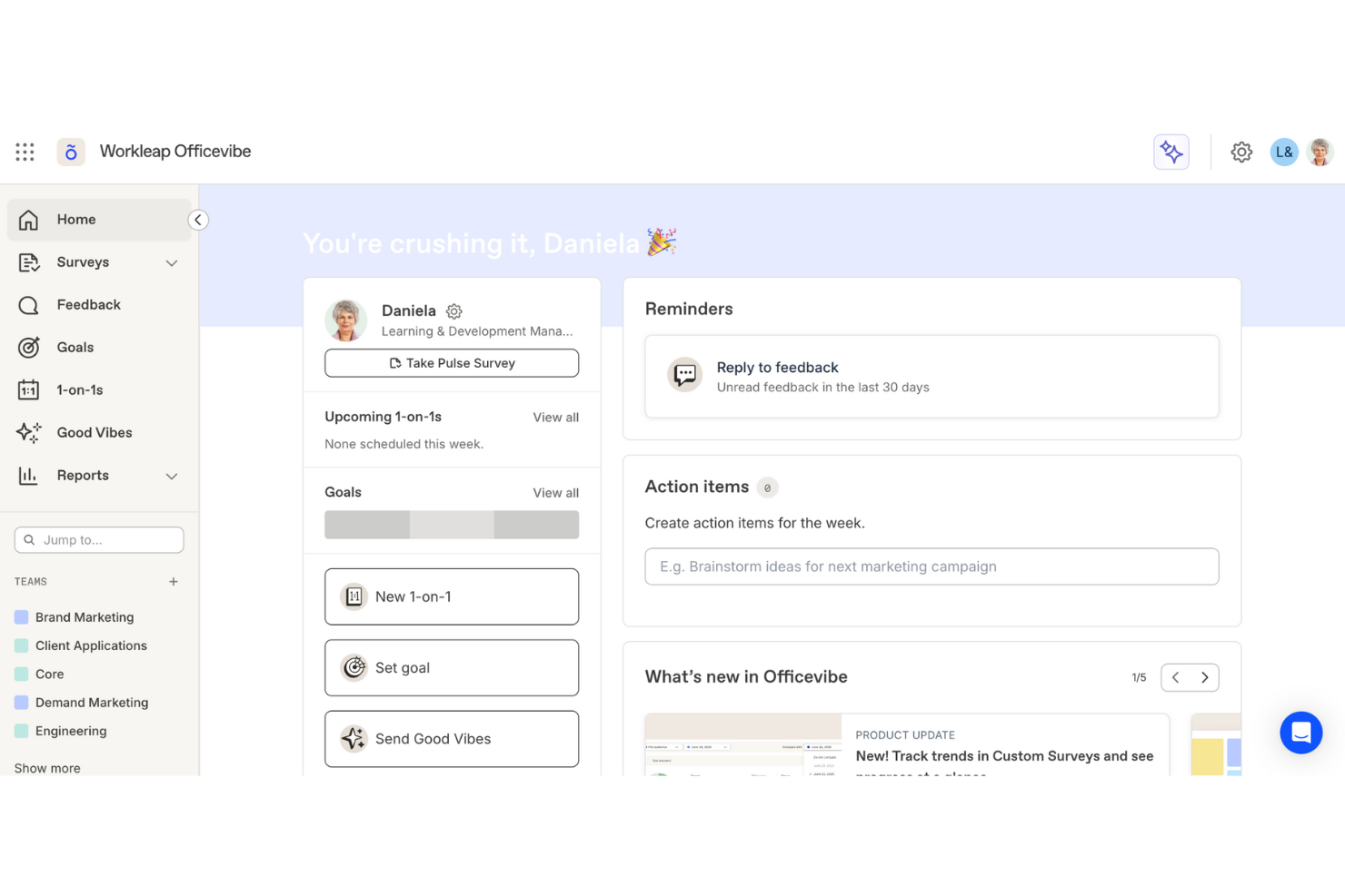 Workleap screenshot - 10 najlepszych narzędzi AI do angażowania pracowników — recenzja na 2026 rok