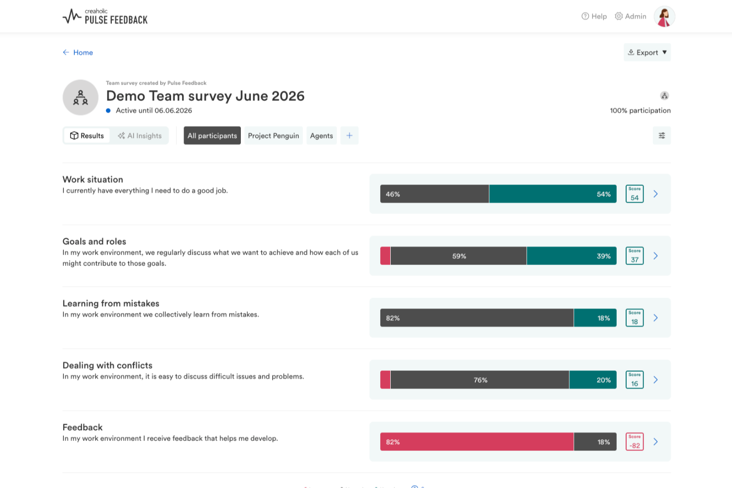 Pulse Feedback screenshot - 10 najlepszych narzędzi do ankiet pracowniczych w 2026 roku do zbierania opinii pracowników