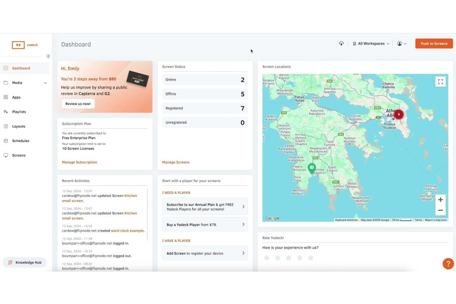 Yodeck screenshot - 10 najlepszych programów do komunikacji z pracownikami na 2026 rok