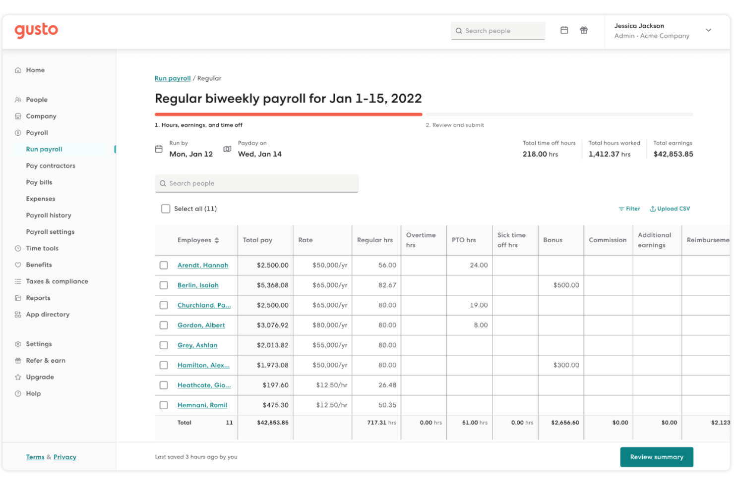 Gusto screenshot - 10 najlepszych programów HR na 2026 rok: recenzja i porównanie