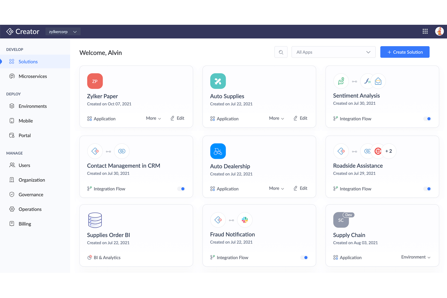Zoho Creator screenshot - 10 najlepszych alternatyw dla FileMaker do tworzenia niestandardowych aplikacji w 2026 roku