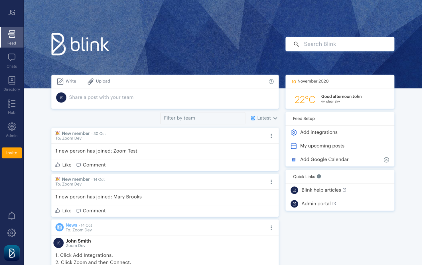 Blink screenshot - 15 outils de collaboration en ligne pour accroître l’efficacité de votre projet