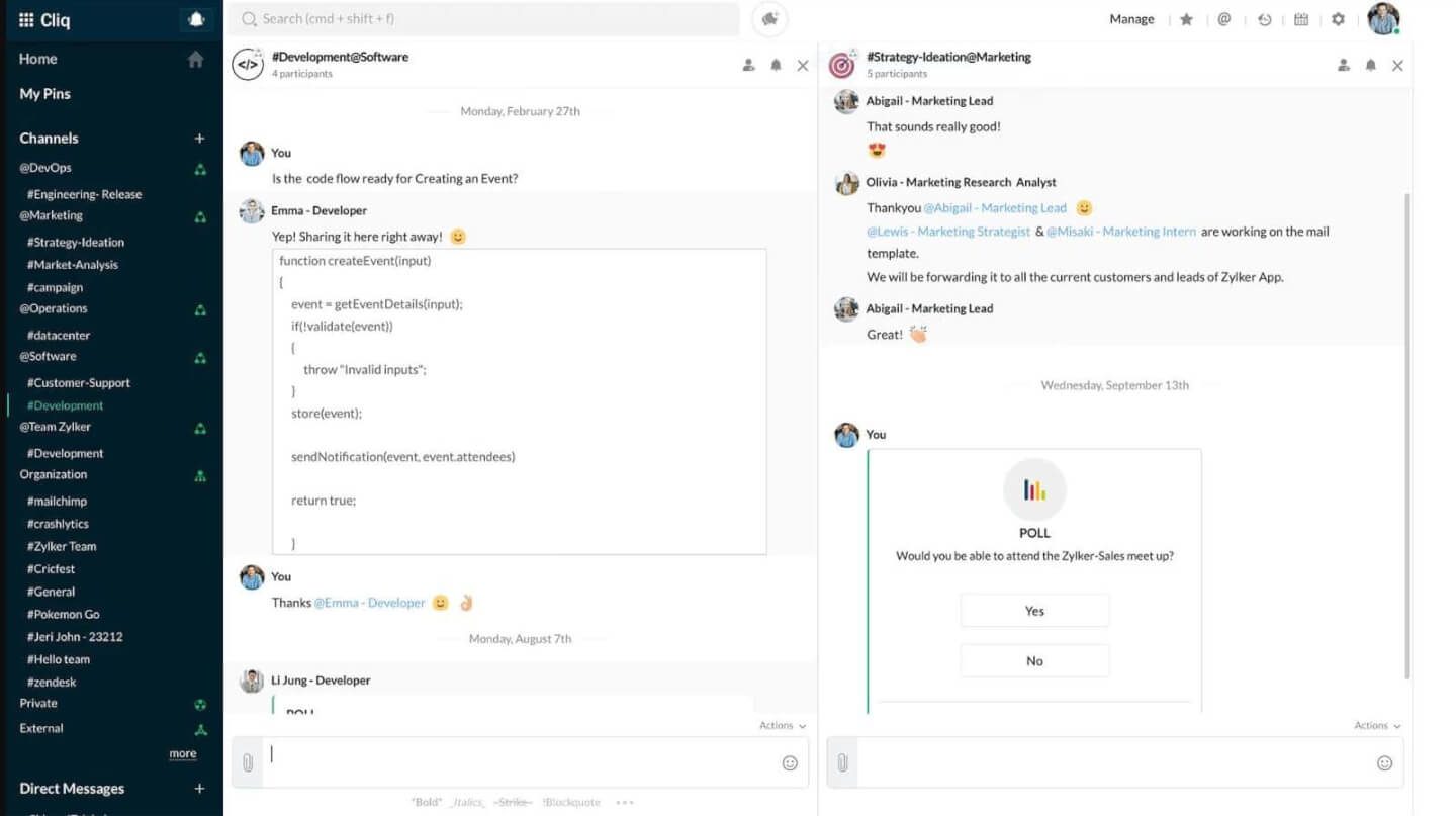 Zoho Cliq screenshot - 10 Best Online Communication Tools For Teams In 2024