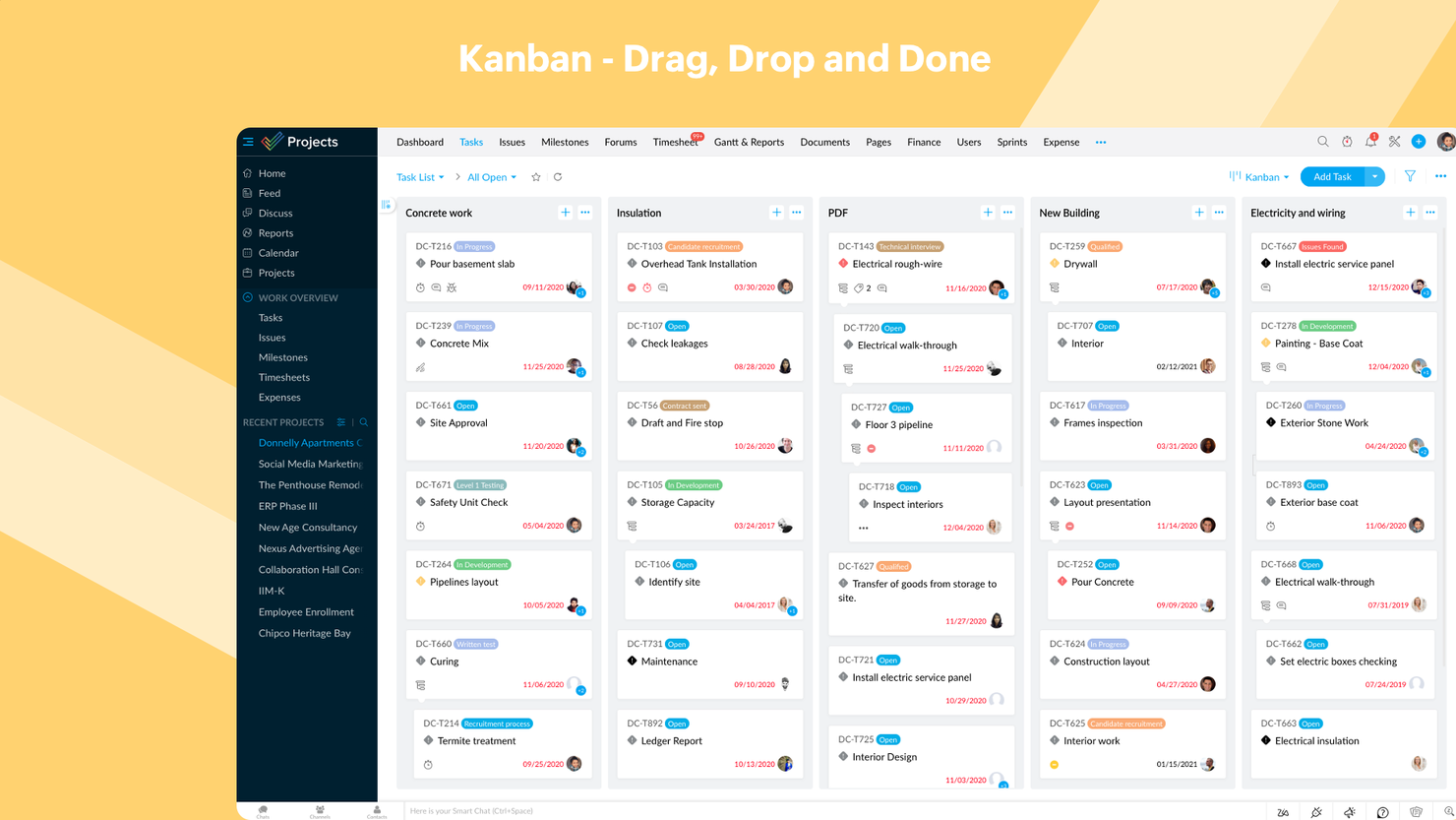 Zoho Projects screenshot - Améliorez votre flux de travail: Les 10 meilleurs outils Kanban de 2024 (alternatives à Trello)