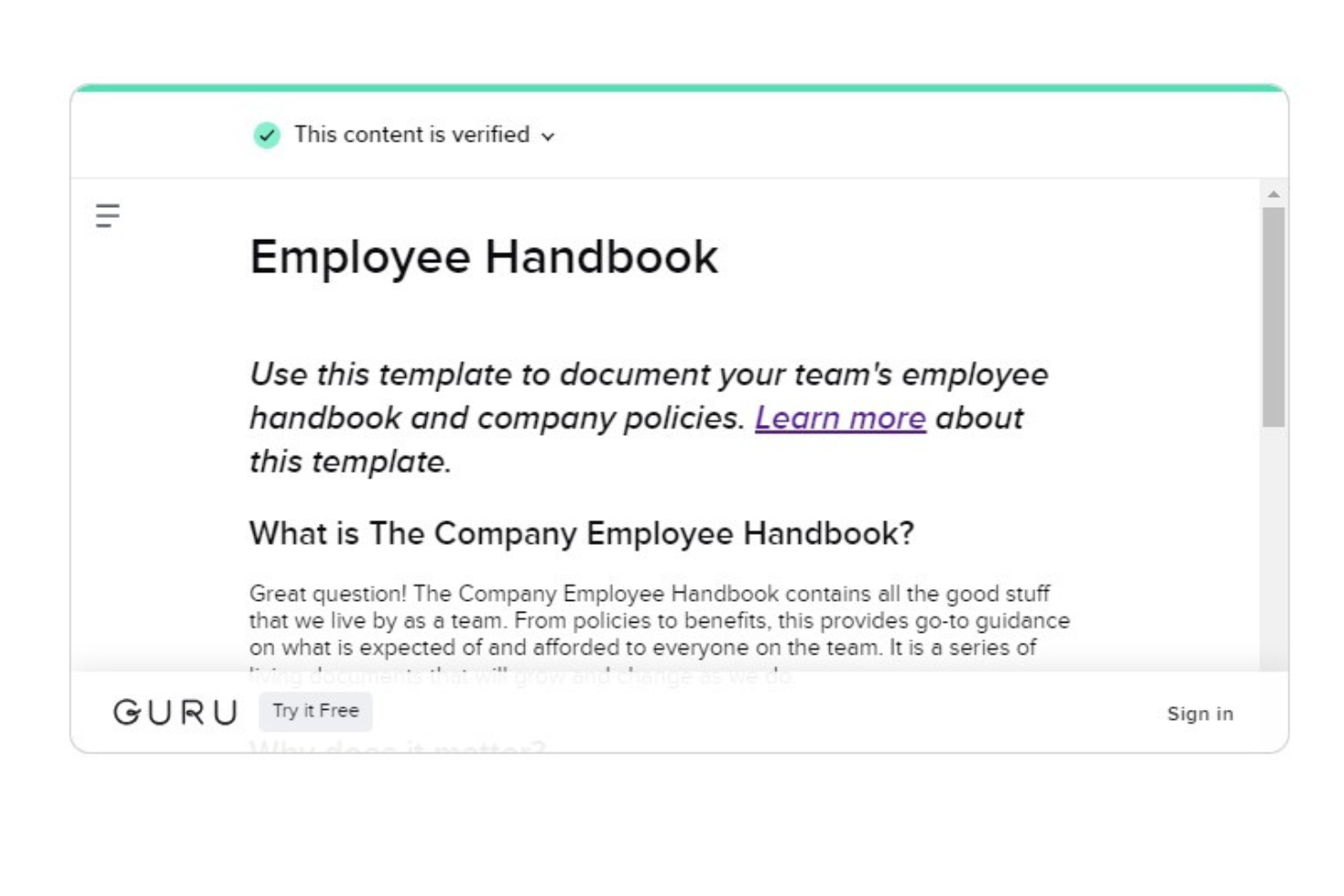 Guru screenshot - 20 Best Employee Handbook Software Of 2024
