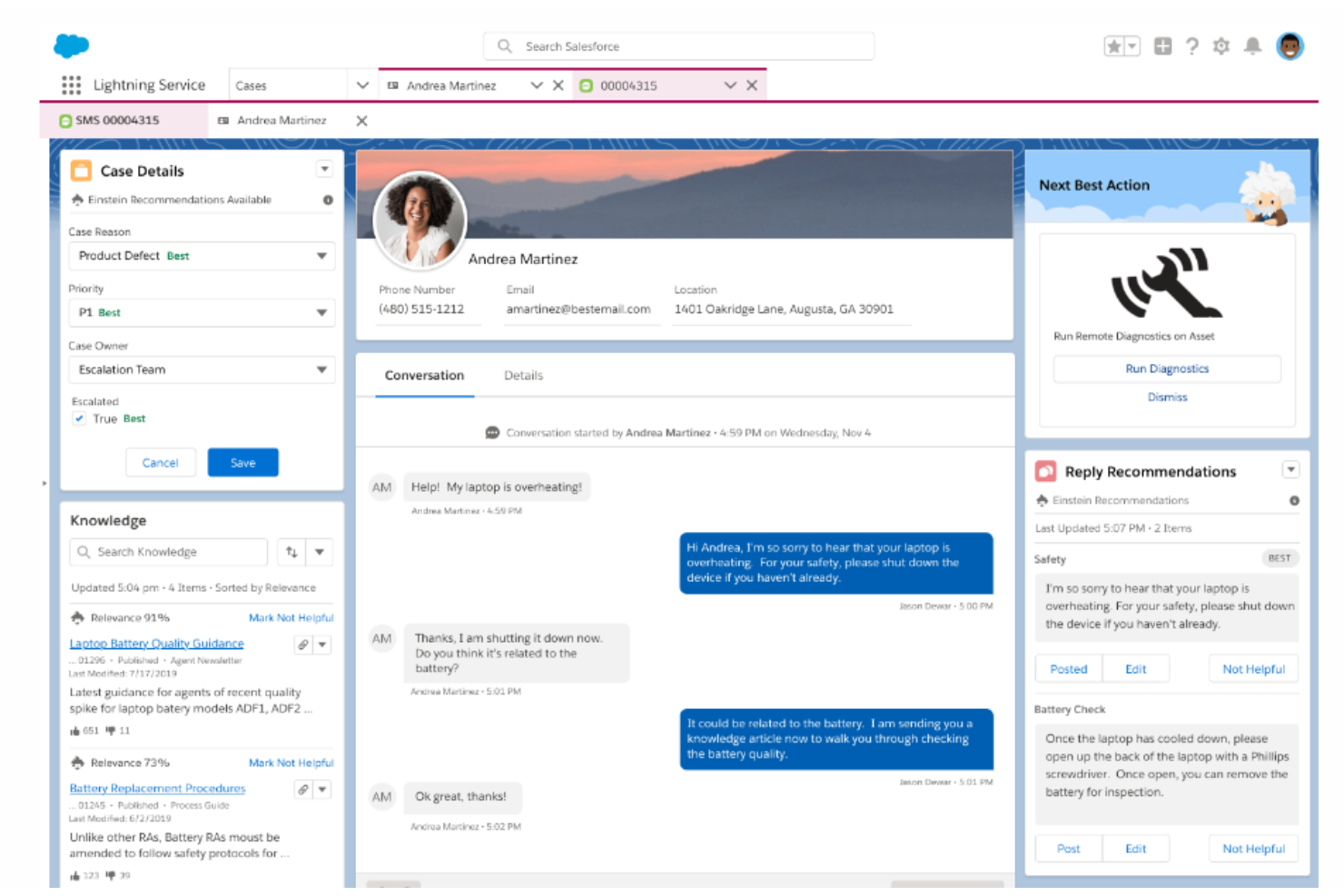 Salesforce Service Cloud screenshot - 20 meilleurs logiciels de call center d’entreprise en 2026