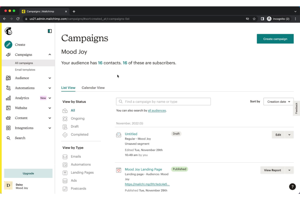 MailChimp screenshot - 10 Best Free Marketing Software for SMBs in 2024