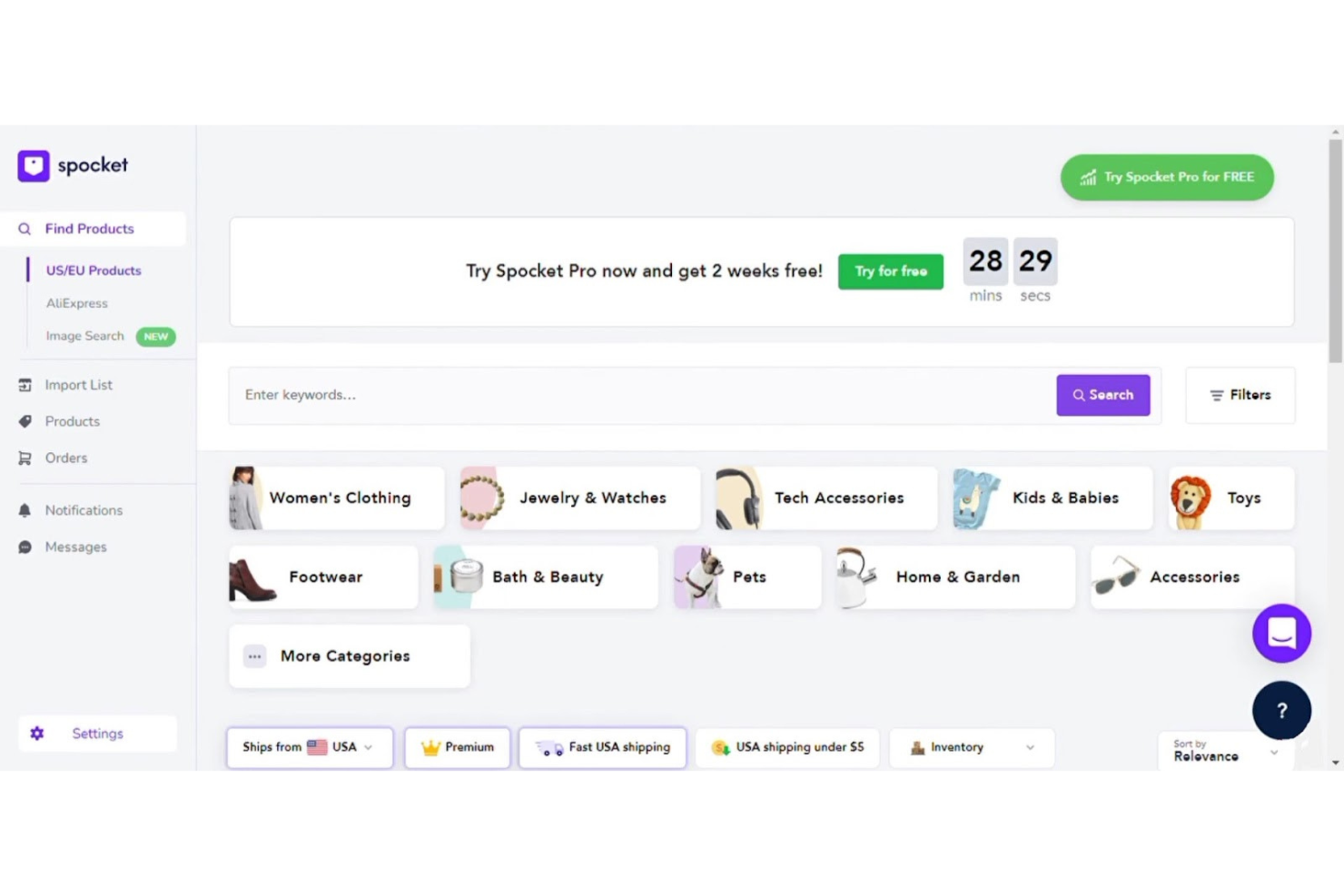 Spocket screenshot - 16 Best Dropshipping Software: Reviewed & Compared for 2024