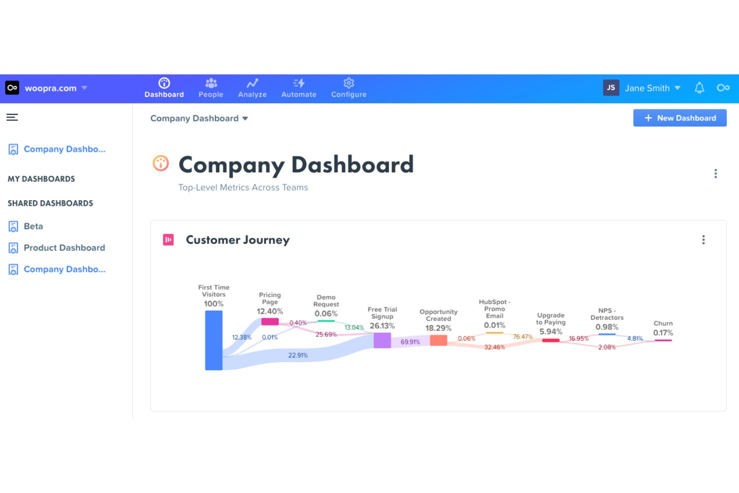 Woopra screenshot - 10 Best Customer Analytics Tools Of 2024: Reviewed & Compared