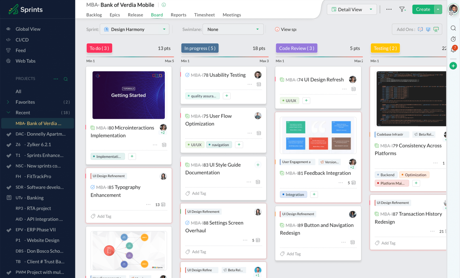 Zoho Sprints screenshot - 10 Best Kanban Software To Reduce Lead Times In 2024