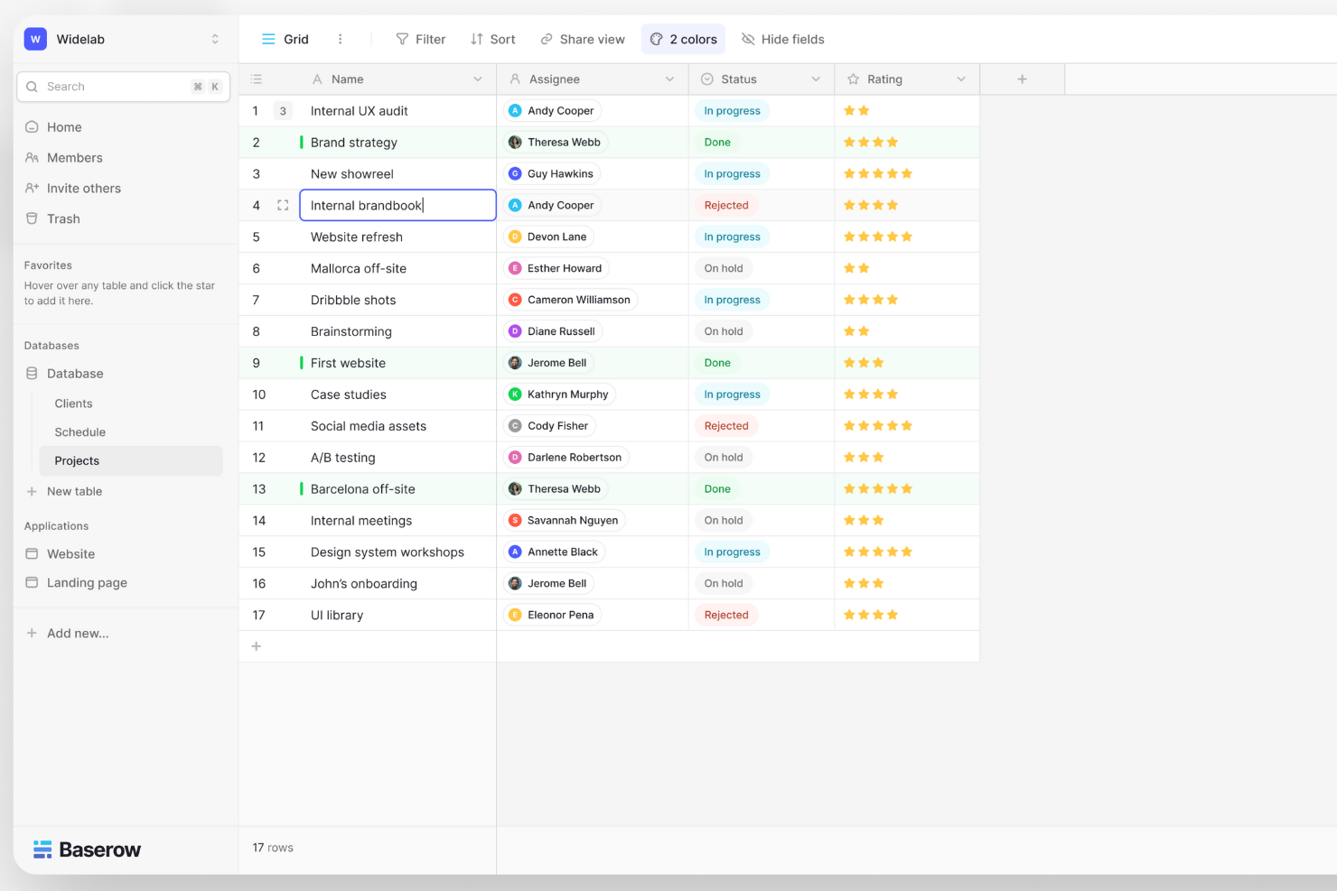 Baserow screenshot - 10 meilleures alternatives à Basecamp pour la collaboration d’équipe