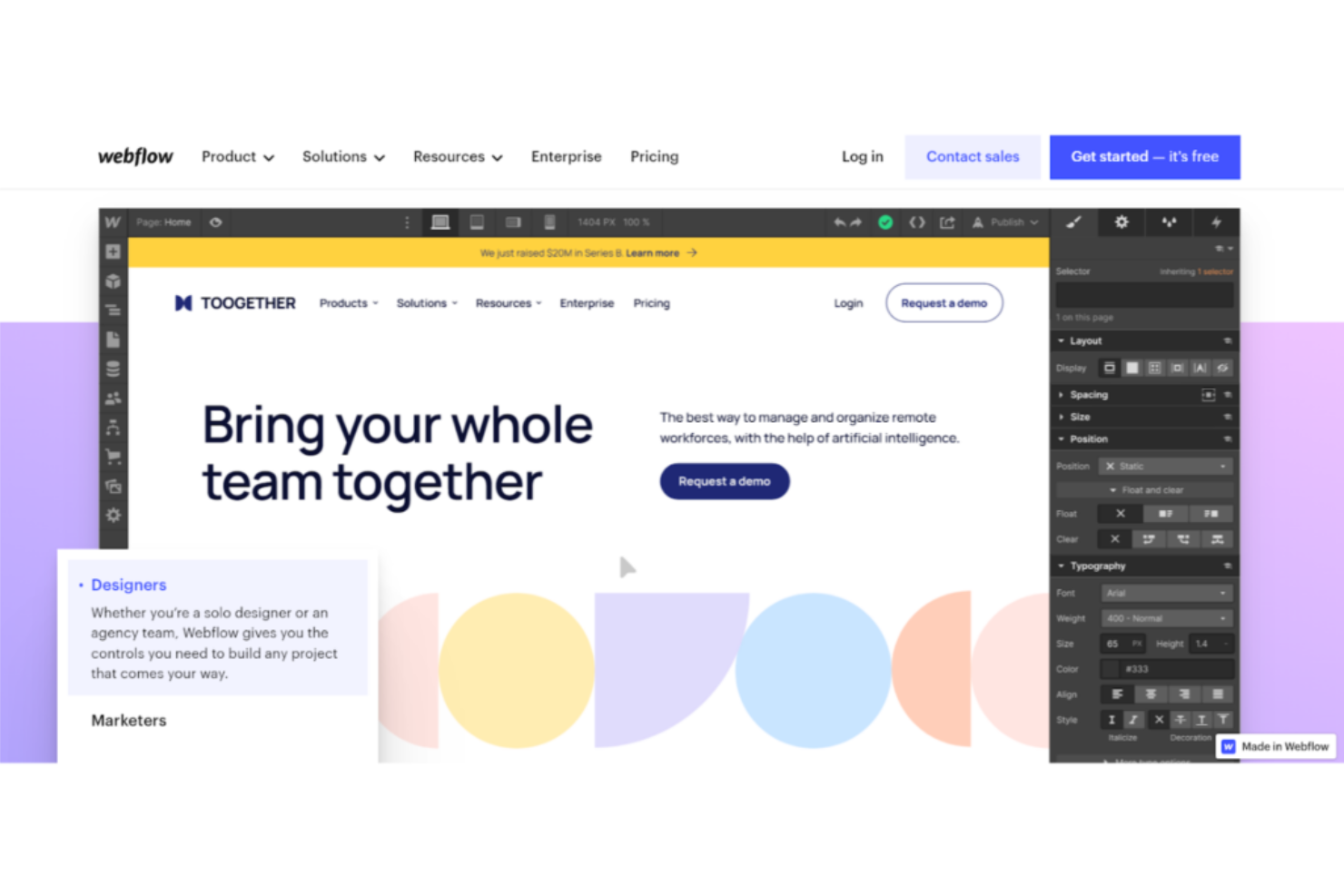 Webflow screenshot - 27 Best Android Prototyping Tools Reviewed For 2024