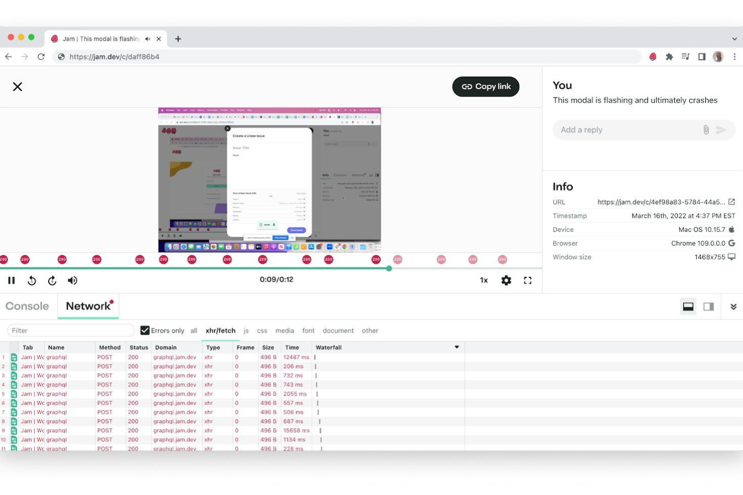 Jam screenshot - 27 Best Bug Tracking Tools Reviewed For 2024