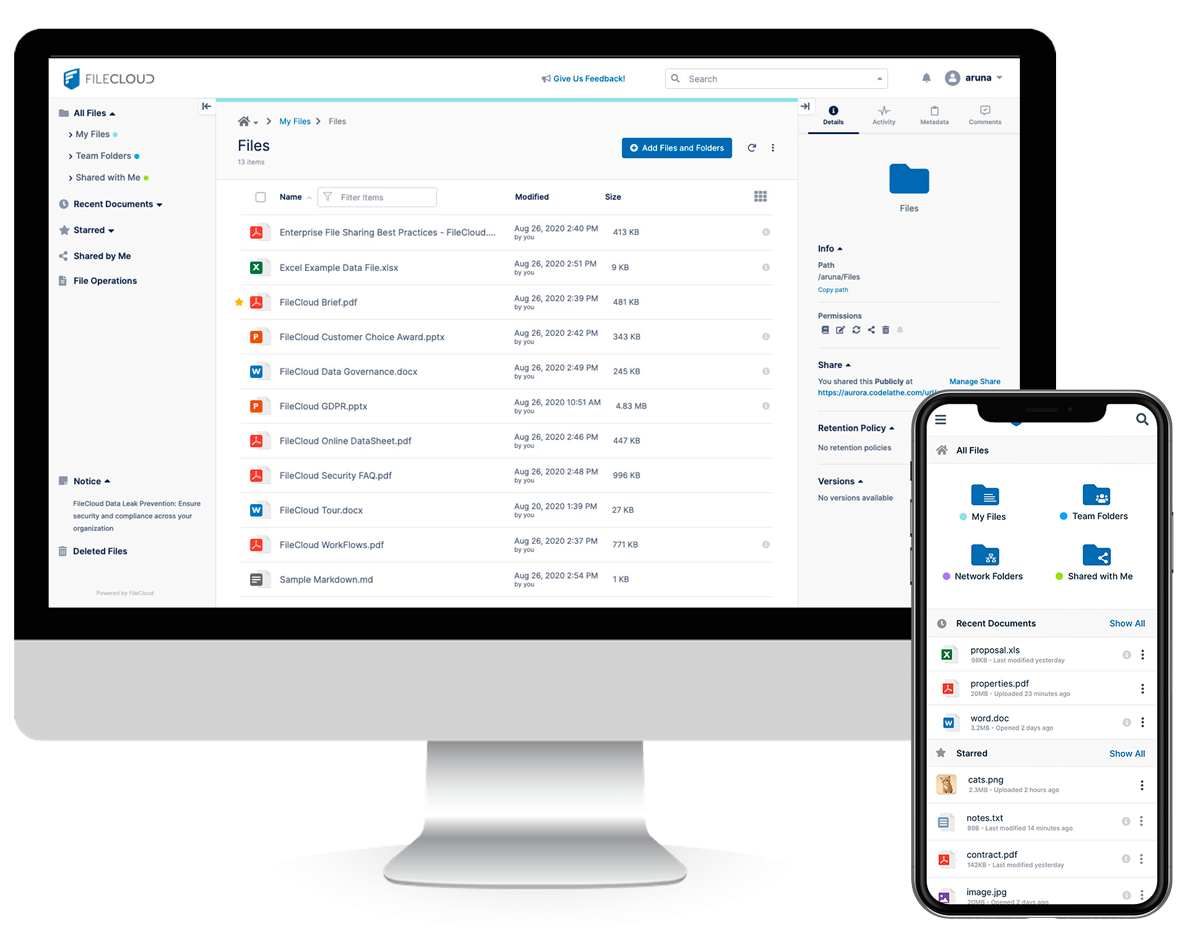FileCloud screenshot - 10 Box-alternativer for fildeling for bedrifter i 2026