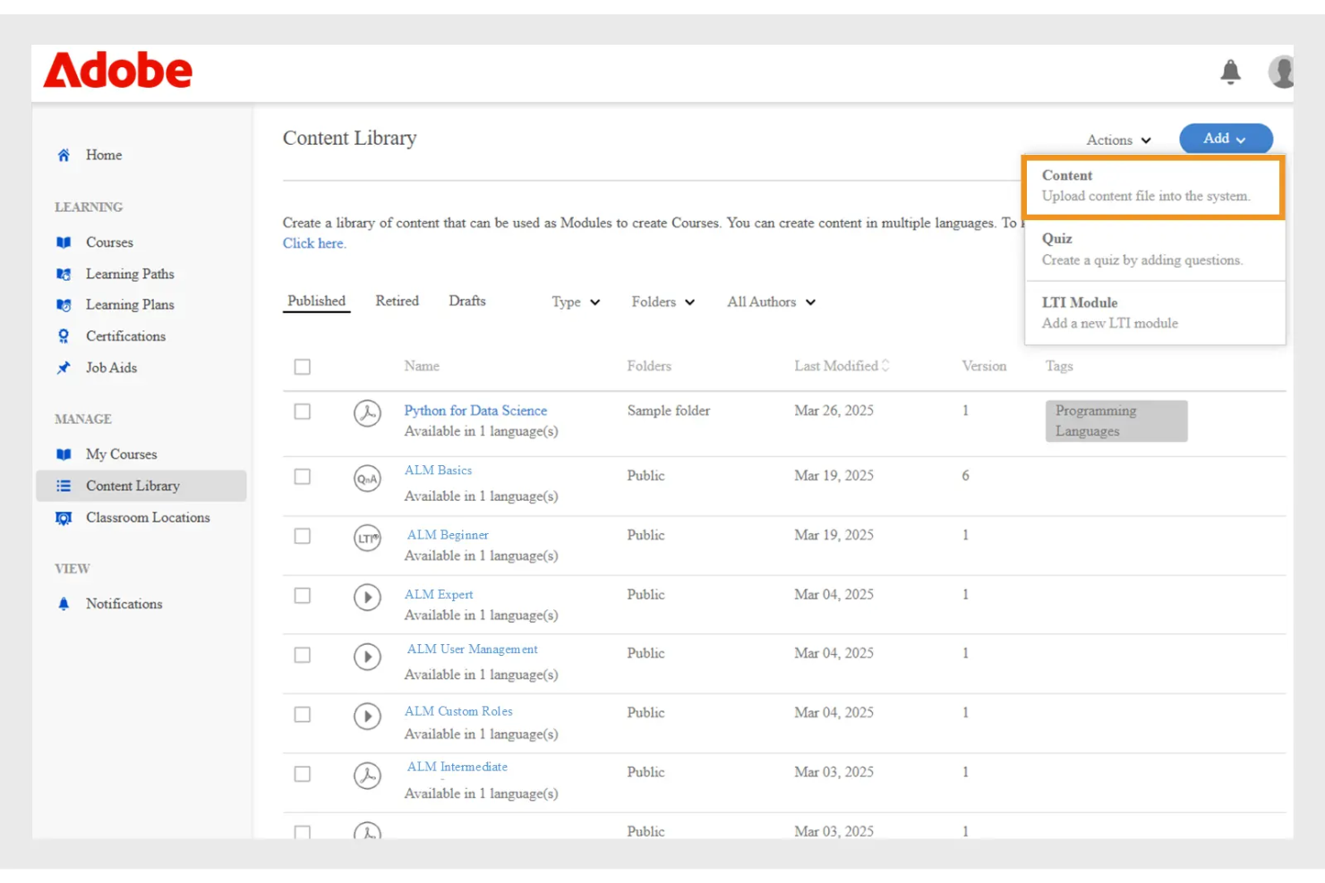 Adobe Learning Manager screenshot - 10 Best Docebo Alternatives for Customer Training in 2026