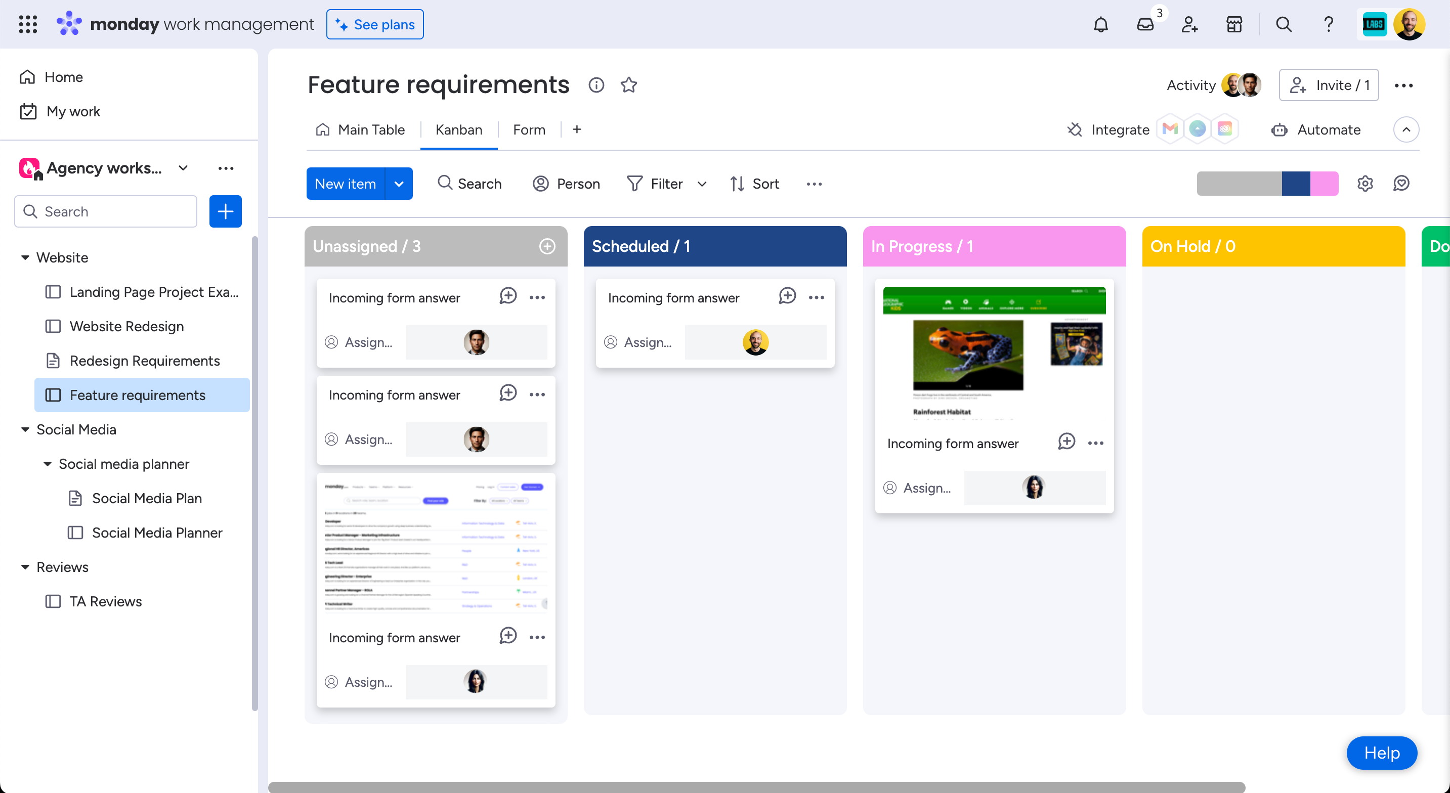 monday.com's Kanban view helps users visualize their workload easily.
